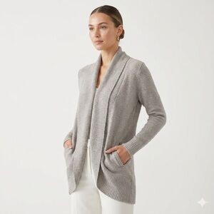 Barefoot Dreams CozyChic Lite Loungewear Cardigan Shawl Collar Gray XS S